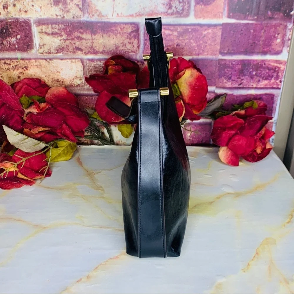 Mondani NY Black Faux Leather Baguette Shoulder Bag